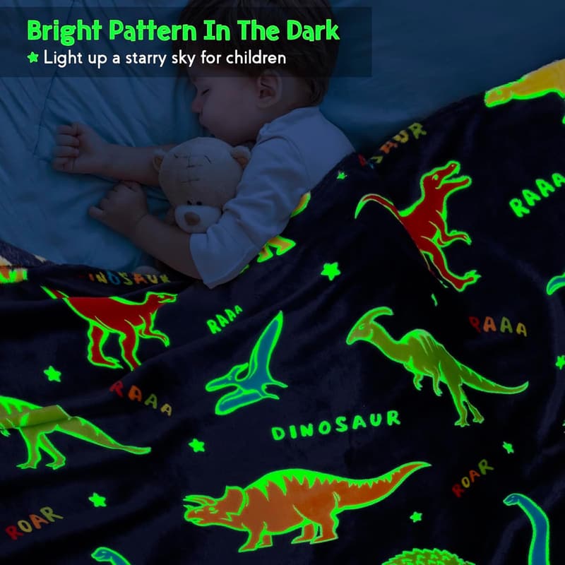 Dinosaur Glow-in-the-Dark Throw Blanket for Kids, 50