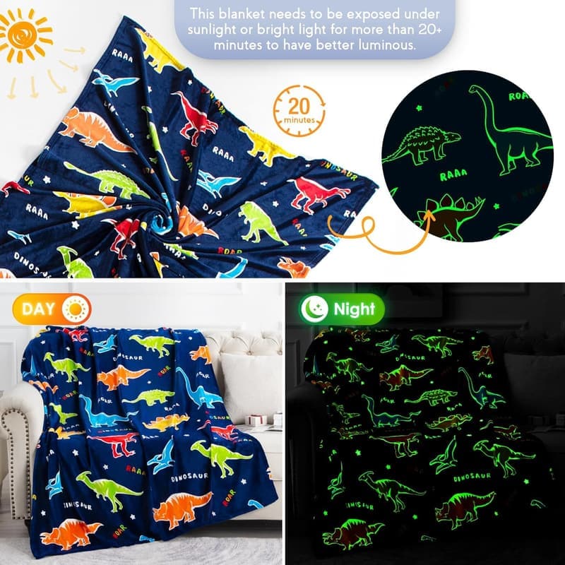 Dinosaur Glow-in-the-Dark Throw Blanket for Kids, 50