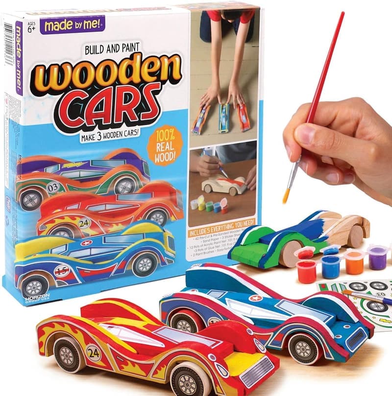 DIY Wooden Car Craft Kit - Build & Paint 3 Race Cars