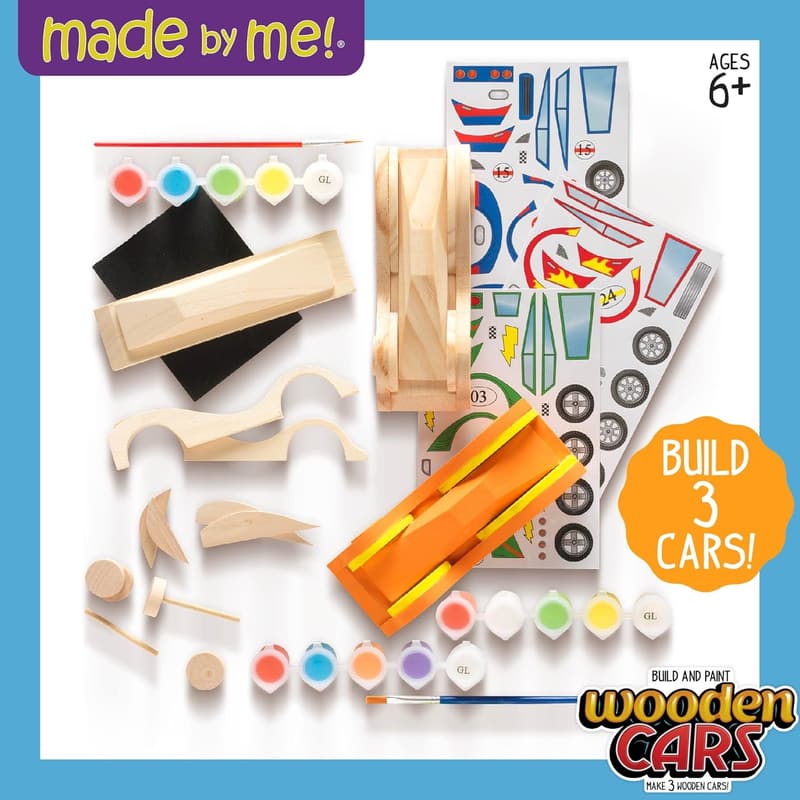DIY Wooden Car Craft Kit - Build & Paint 3 Race Cars