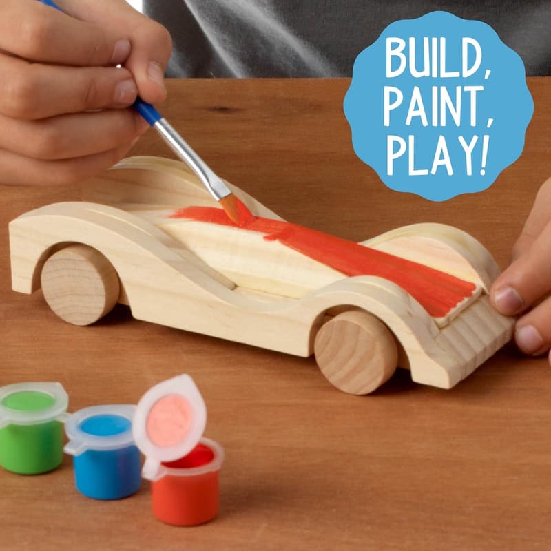 DIY Wooden Car Craft Kit - Build & Paint 3 Race Cars