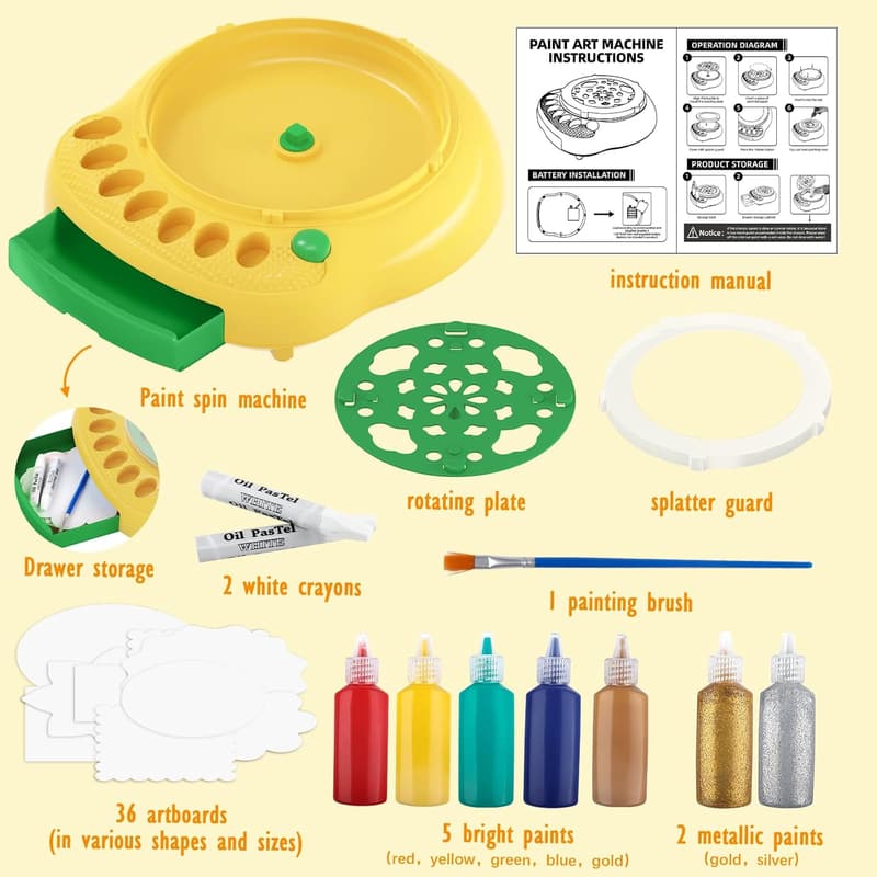 Kids' Paint Spin Art Machine Kit - Creative Art Supplies for Ages 4-12