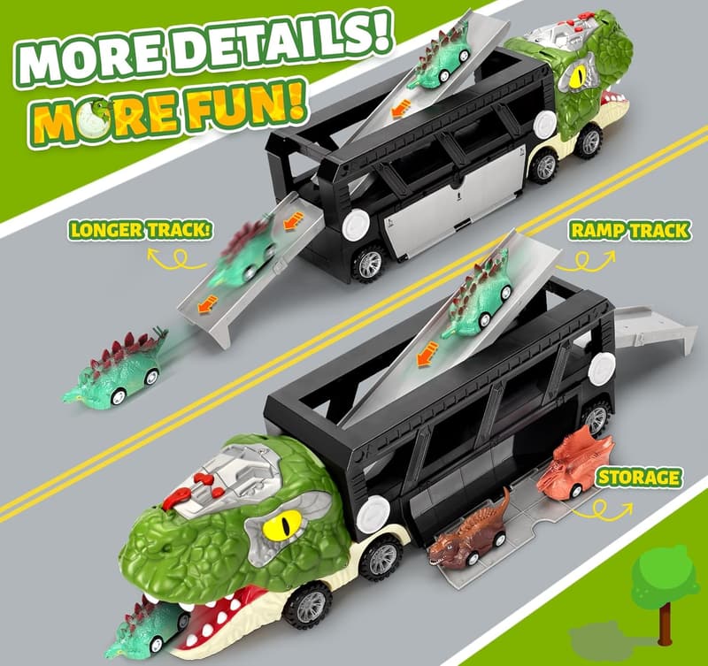 Dinosaur Transport Truck Playset with T-Rex Cars for Kids