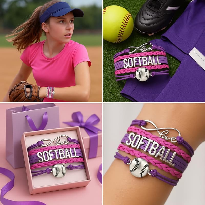 Softball Infinity Charm Bracelet - Adjustable Gift for Players & Coaches