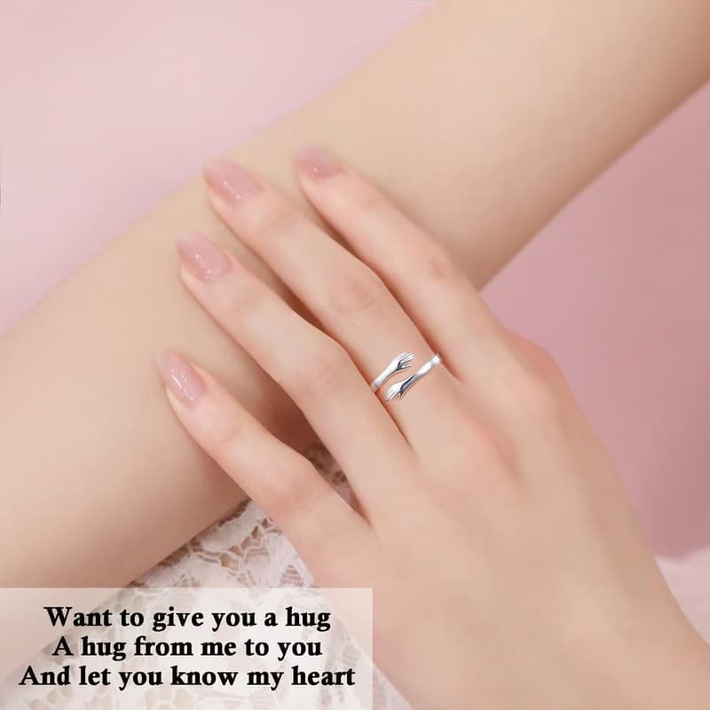 925 Sterling Silver Hug Ring - Adjustable Gift for Women