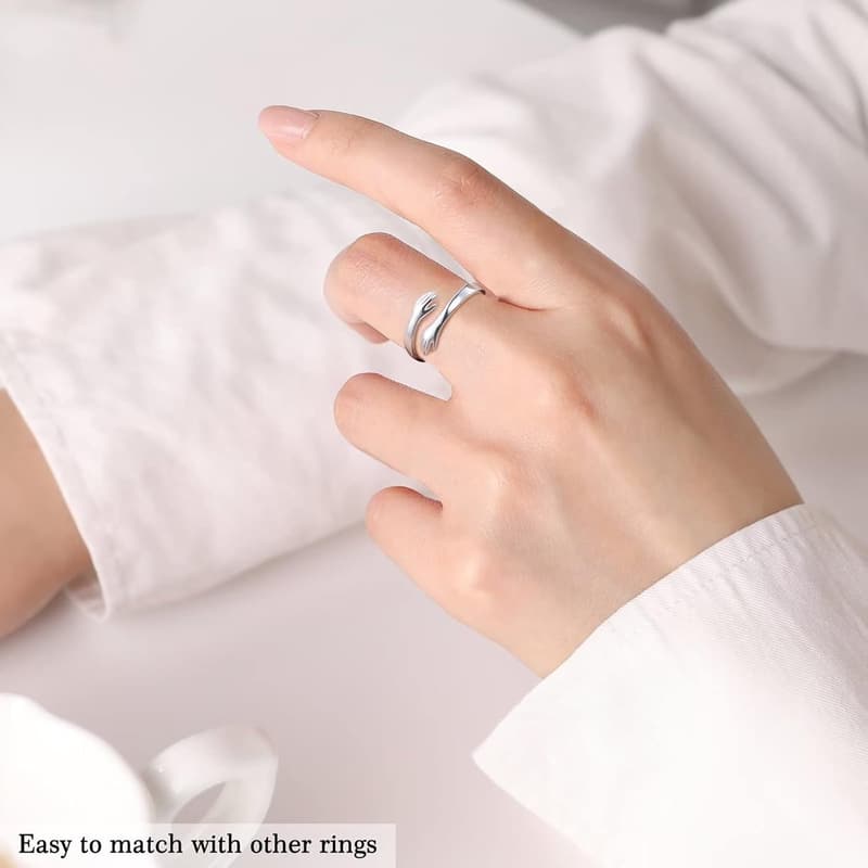 925 Sterling Silver Hug Ring - Adjustable Gift for Women