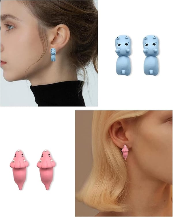 Cute Animal Ear Studs - 3D Polymer Clay for Girls