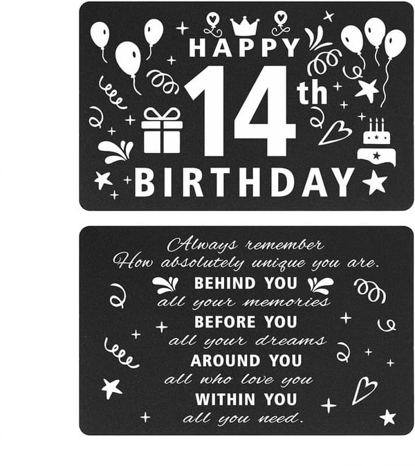 14th Birthday Wallet Card Insert - Inspirational Gift for Kids