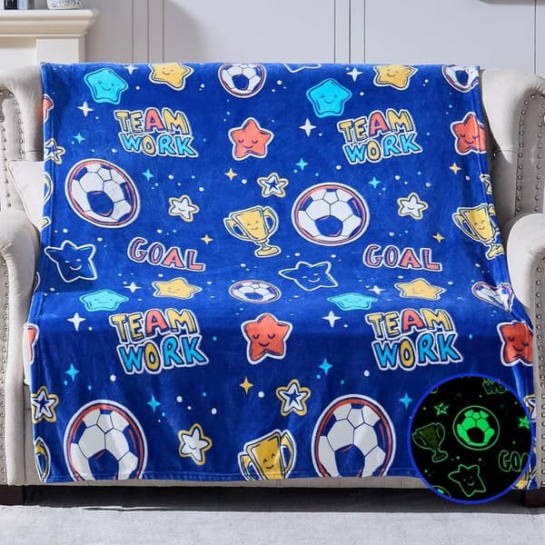 Glow in the Dark Soccer Blanket - Birthday Gift for Kids