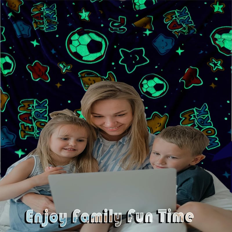Glow in the Dark Soccer Blanket - Birthday Gift for Kids