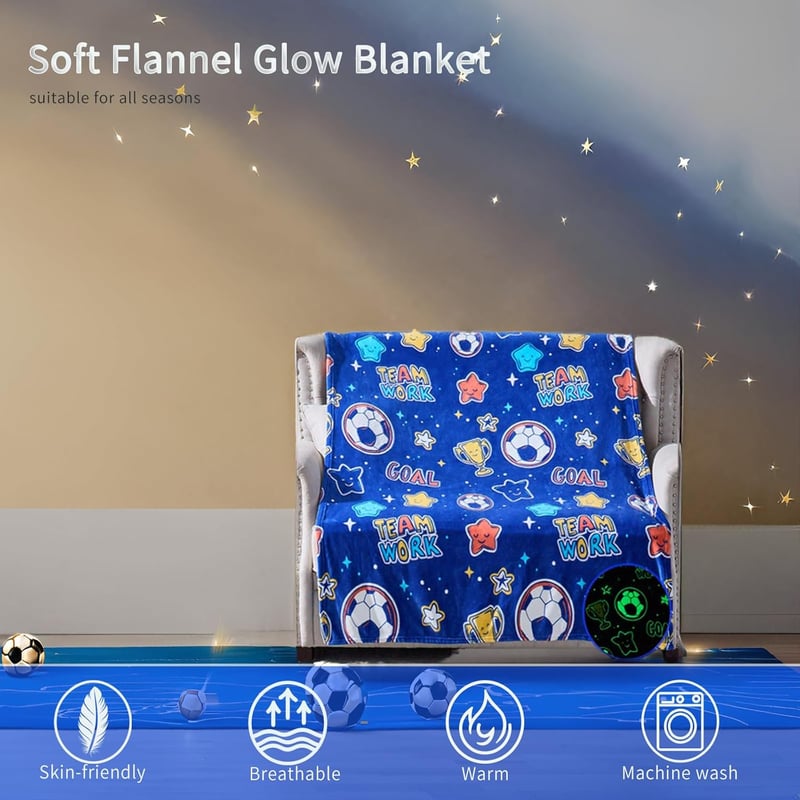 Glow in the Dark Soccer Blanket - Birthday Gift for Kids