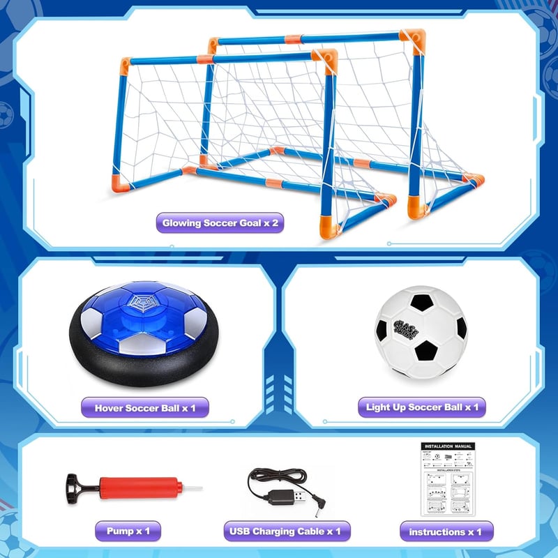 Light-Up Hover Soccer Ball Set - Indoor Goals for Kids 3-12