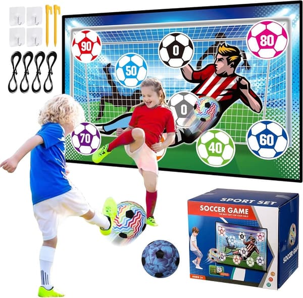 Kids' Indoor/Outdoor Soccer Ball Game Set with Foldable Mat & 2 Balls