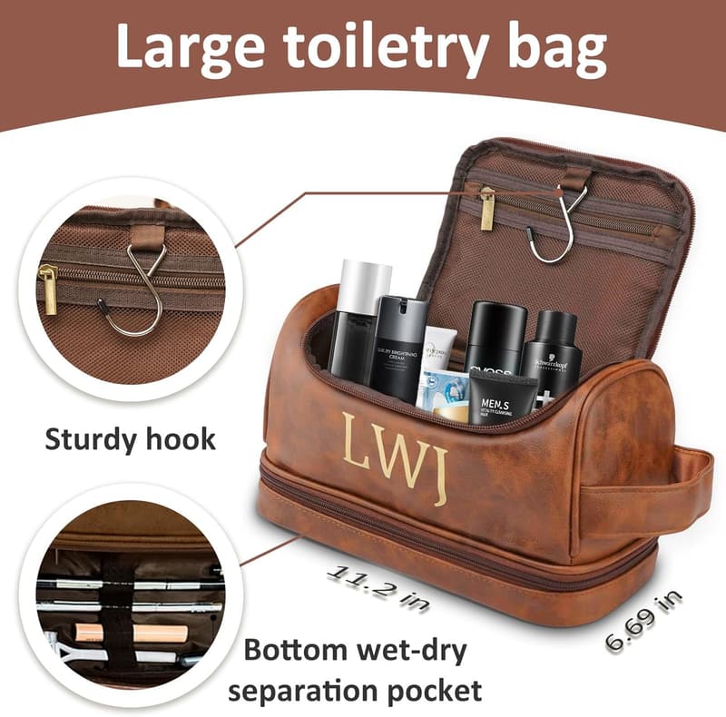 Custom Leather Dopp Kit for Men - Personalized Toiletry Bag