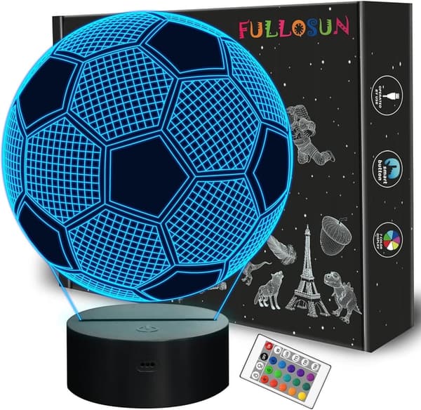 Kids 3D Soccer Night Light with Remote - 16 Color Birthday Gift
