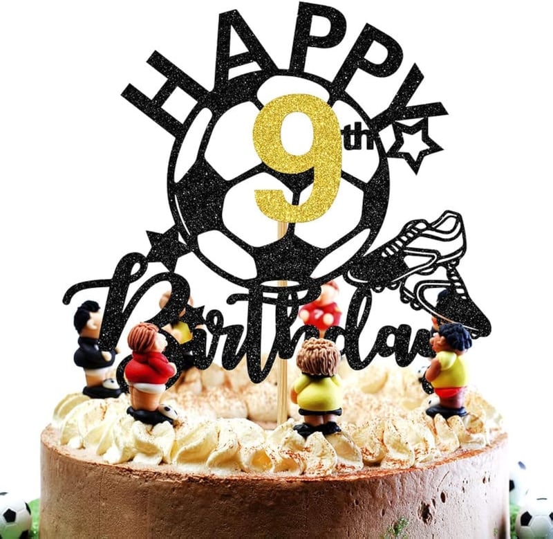 Soccer Themed 9th Birthday Cake Topper Decoration