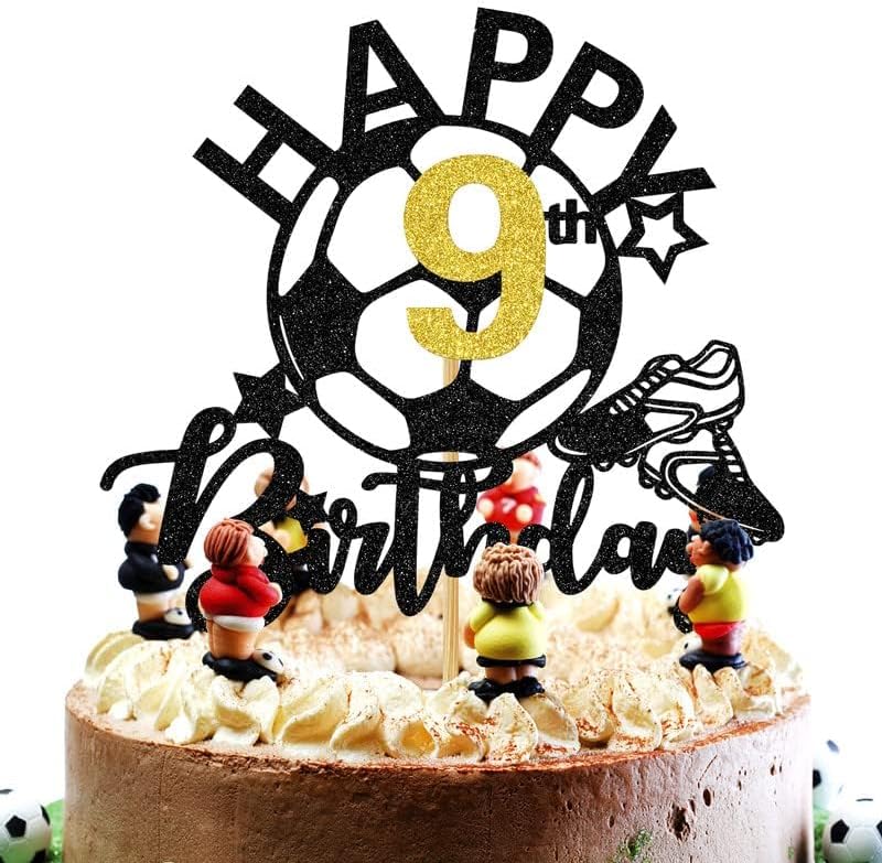 Soccer Themed 9th Birthday Cake Topper Decoration