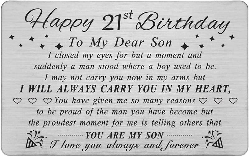 21st Birthday Personalized Engraved Wallet Card for Son