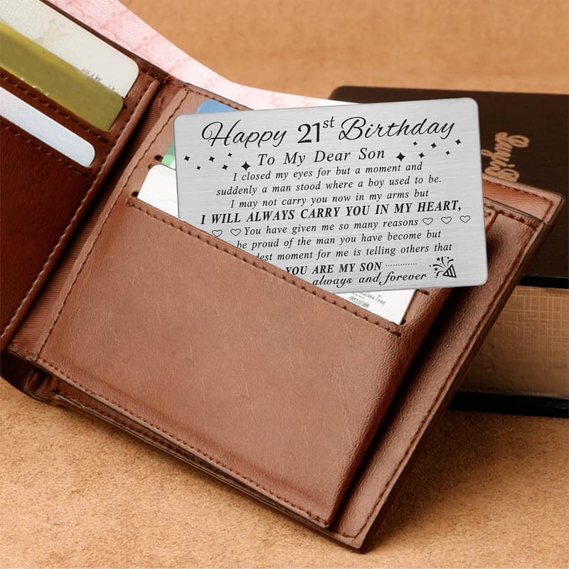 21st Birthday Personalized Engraved Wallet Card for Son
