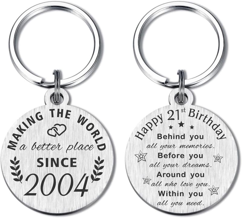 21st Birthday Keychain Gift for Women and Men, Born in 2004