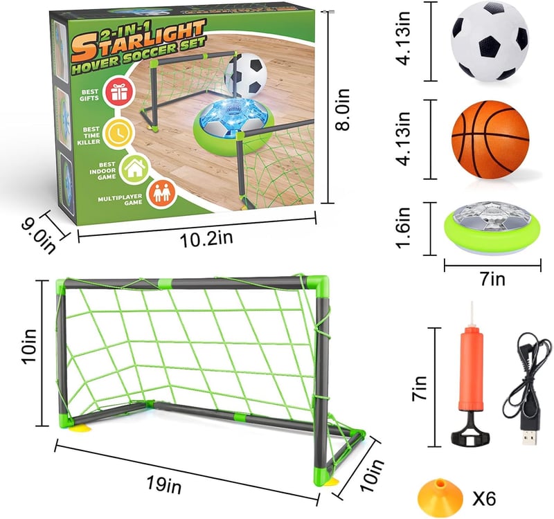 Rechargeable Hover Soccer Ball with Goals - Indoor Toy for Kids 4-12
