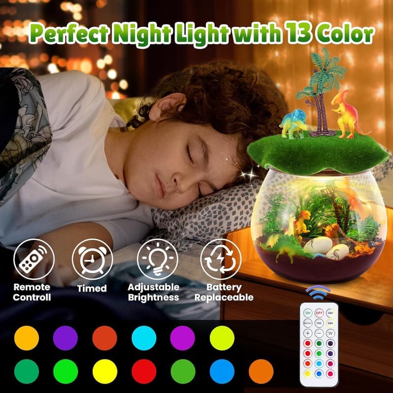 Dinosaur Terrarium Kit - Light Up Arts and Crafts for Kids
