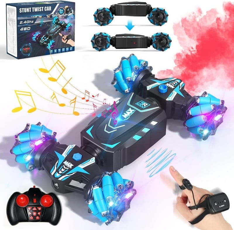 Hand-Controlled RC Stunt Car with Lights & Spray for Kids