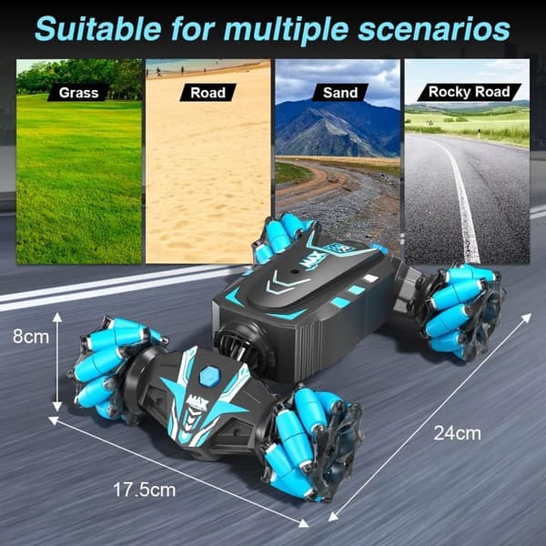 Hand-Controlled RC Stunt Car with Lights & Spray for Kids