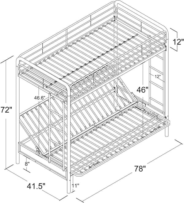 Twin-Over-Futon Metal Bunk Bed Frame for Kids & Teens