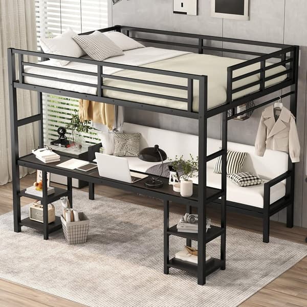 Twin XL Bunk Bed with Desk, Storage, LED Lights & USB Ports