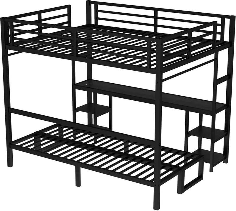 Twin XL Bunk Bed with Desk, Storage, LED Lights & USB Ports