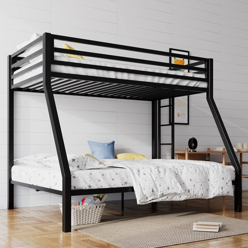 Bunk Bed Twin Over Full with Ladder & Guardrail, Metal Frame
