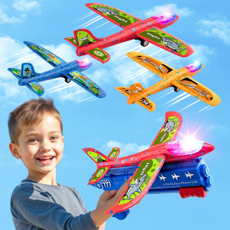 Outdoor LED Airplane Launcher Toys - 3 Pack for Kids