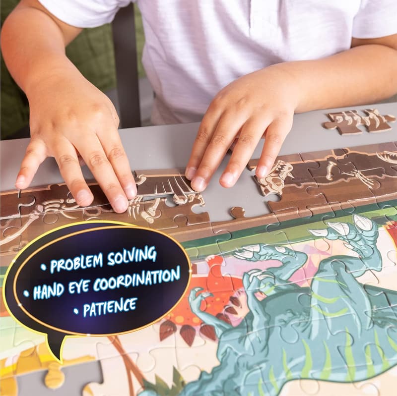 Glow-in-the-Dark Dinosaur Puzzle with 12 Facts & Flashlight