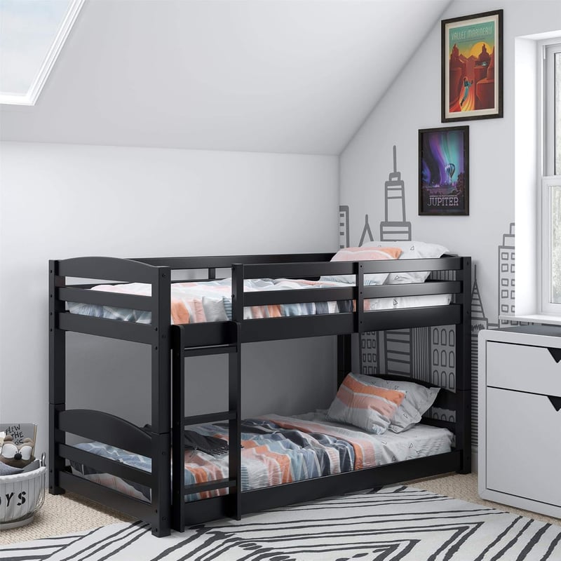 Space-Saving Black Twin Bunk Bed with Ladder