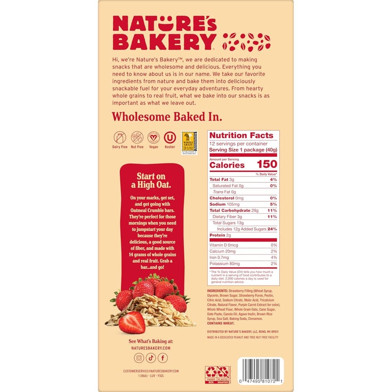 Vegan Strawberry Oatmeal Crumble Bars - 12 Twin Packs