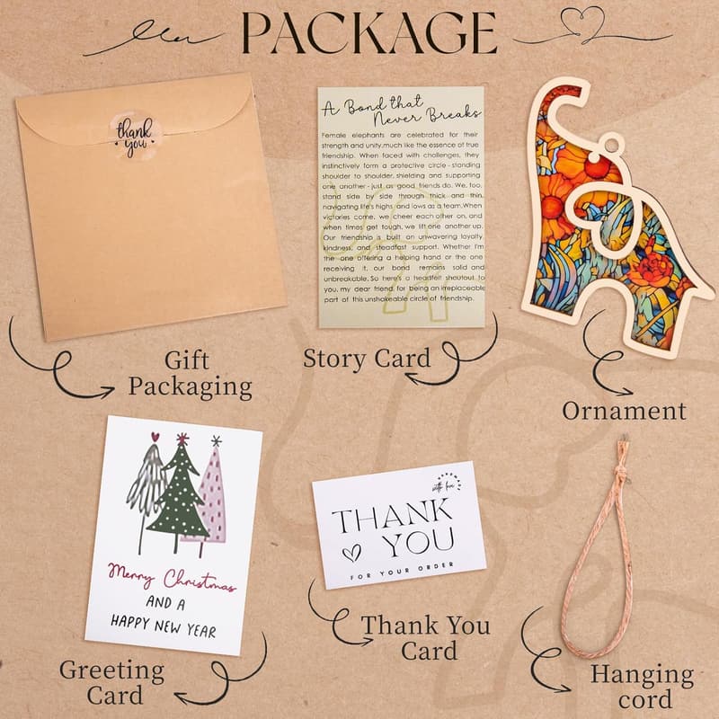 Unique Elephant Ornament with Story Card for Friendship
