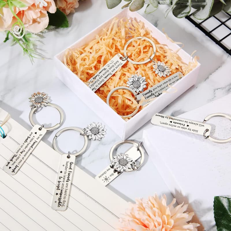 Friendship Keychains Set for Women – Sunflower Design Gift