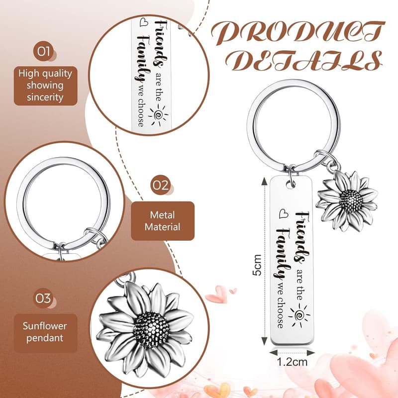 Friendship Keychains Set for Women – Sunflower Design Gift
