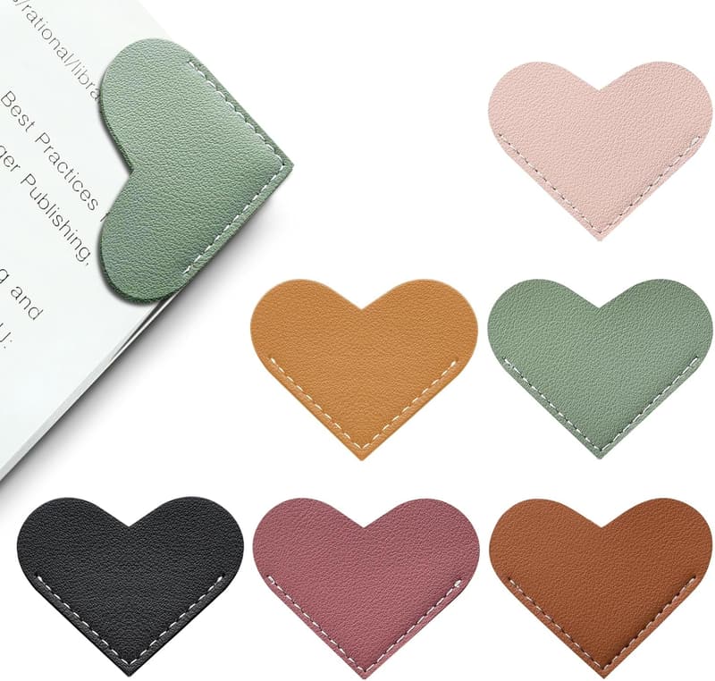 Cute Leather Heart Bookmarks - 6-Piece Set for Readers