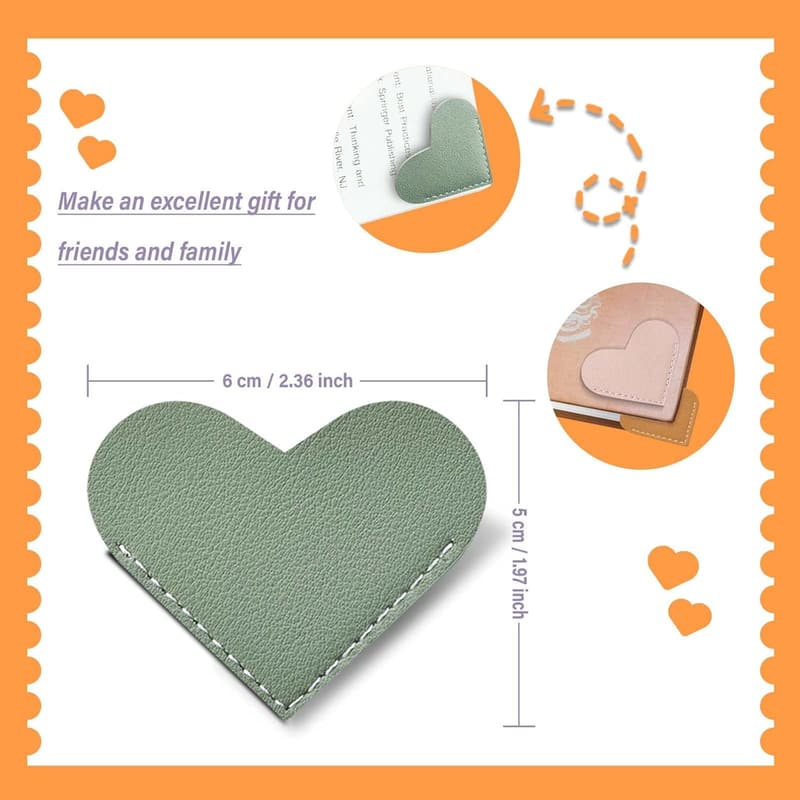 Cute Leather Heart Bookmarks - 6-Piece Set for Readers