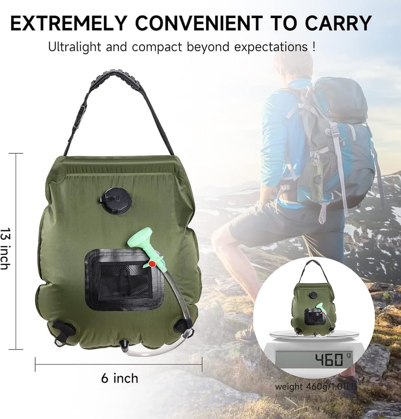 5 Gal Solar Portable Shower Bag for Camping & Travel