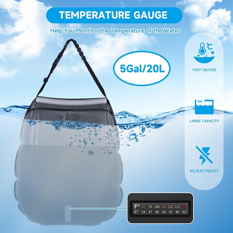 5 Gal Solar Portable Shower Bag for Camping & Outdoor Use