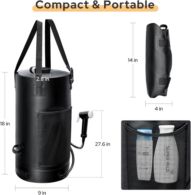 Portable Solar Shower Bag, 5 Gal/3 Gal, Leak-Proof for Camping