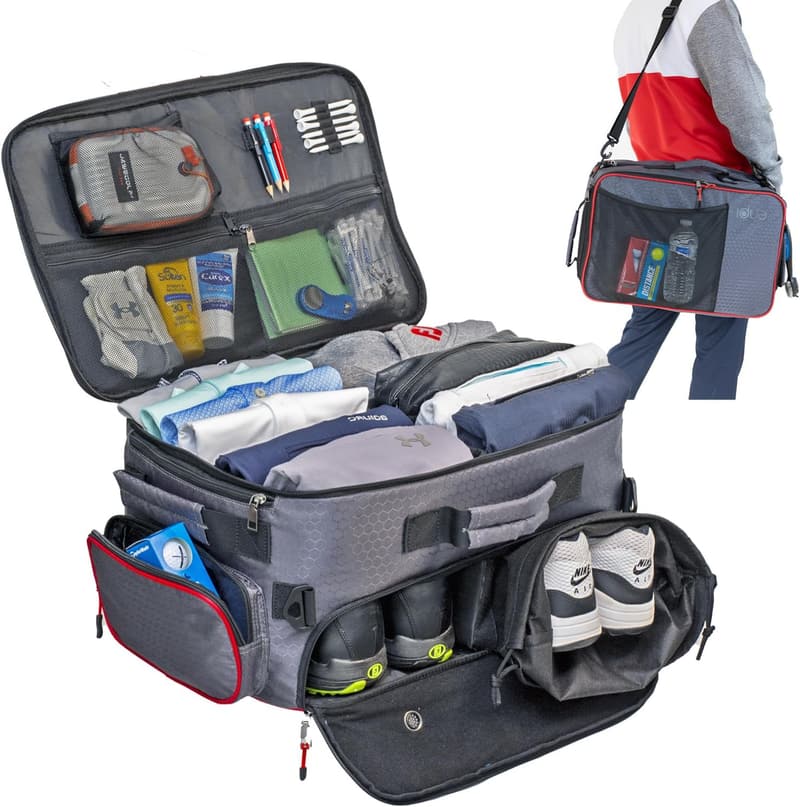 Golf Travel Bag Organizer with Ample Storage & 2 Shoe Compartments