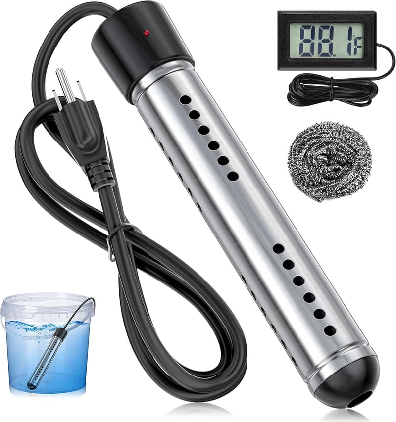 Portable 2000W Electric Immersion Water Heater with LCD Thermometer