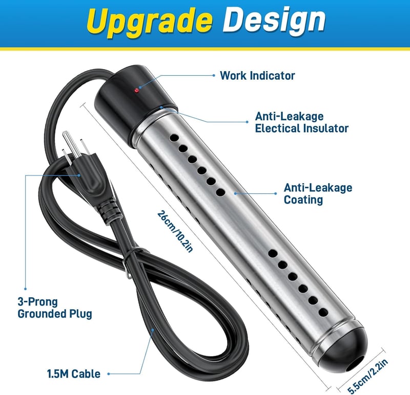 Portable 2000W Electric Immersion Water Heater with LCD Thermometer