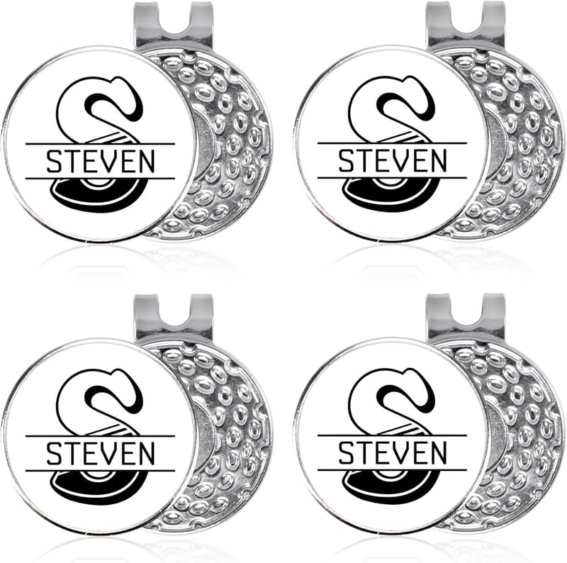Personalized Golf Ball Markers with Magnetic Hat Clips - 4 Pack
