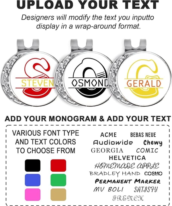Personalized Golf Ball Markers with Magnetic Hat Clips - 4 Pack