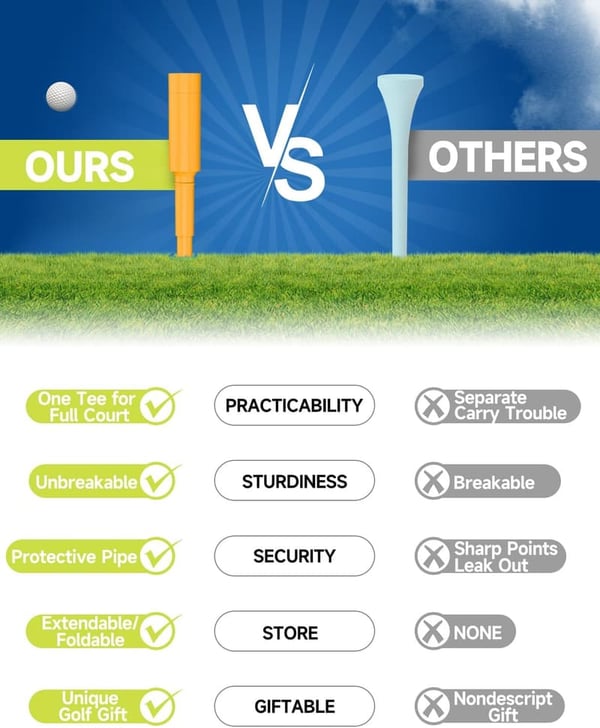 Unbreakable Foldable Golf Tees - Pack of 10, Unique Gift for Golfers